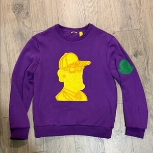 Moncler x Valextra  Purple Crewneck Sweater with Yellow Graphic and Green Patch